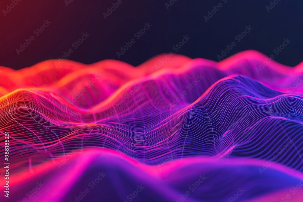 Poster abstract wave patterns in vibrant pink and purple colors, creating a dynamic and modern aesthetic.