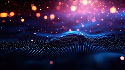Fototapeta premium Abstract digital background featuring glowing particles and waves in vibrant colors, perfect for technology and creative projects.