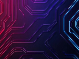 Abstract digital circuit board background with vibrant blue and pink neon lines. Ideal for tech designs, computer graphics, and futuristic themes.
