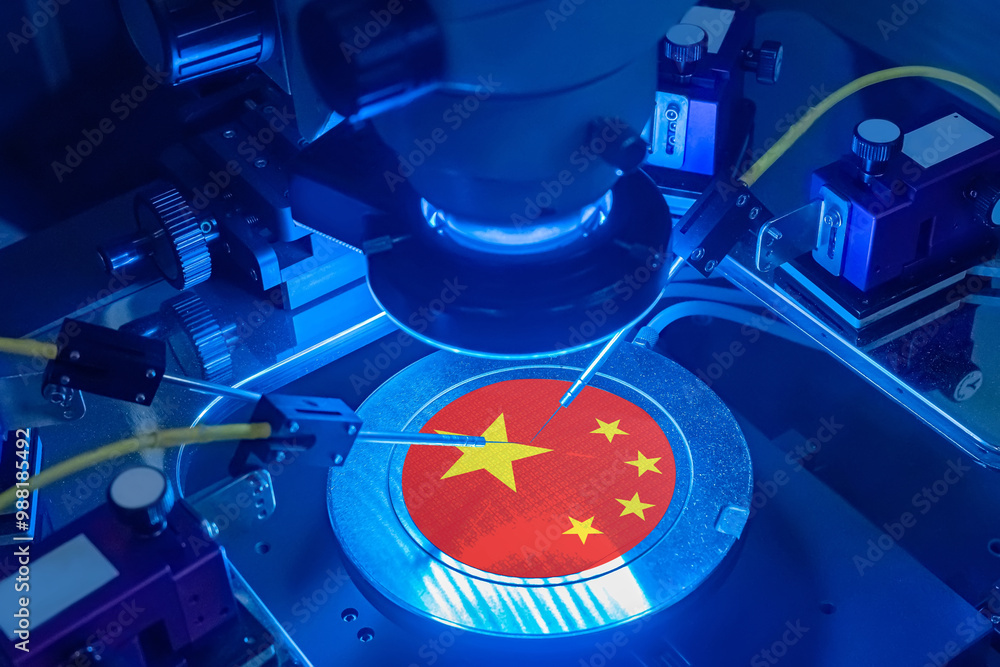 Aufkleber china microelectronics industry. production microprocessors in prc. industrial equipment for creatin