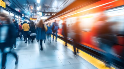 Obraz premium Crowded subway station during rush hour