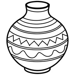 Traditional Pottery Vase with Geometric Patterns Outline