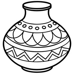 Traditional Pottery Vase with Geometric Patterns Outline