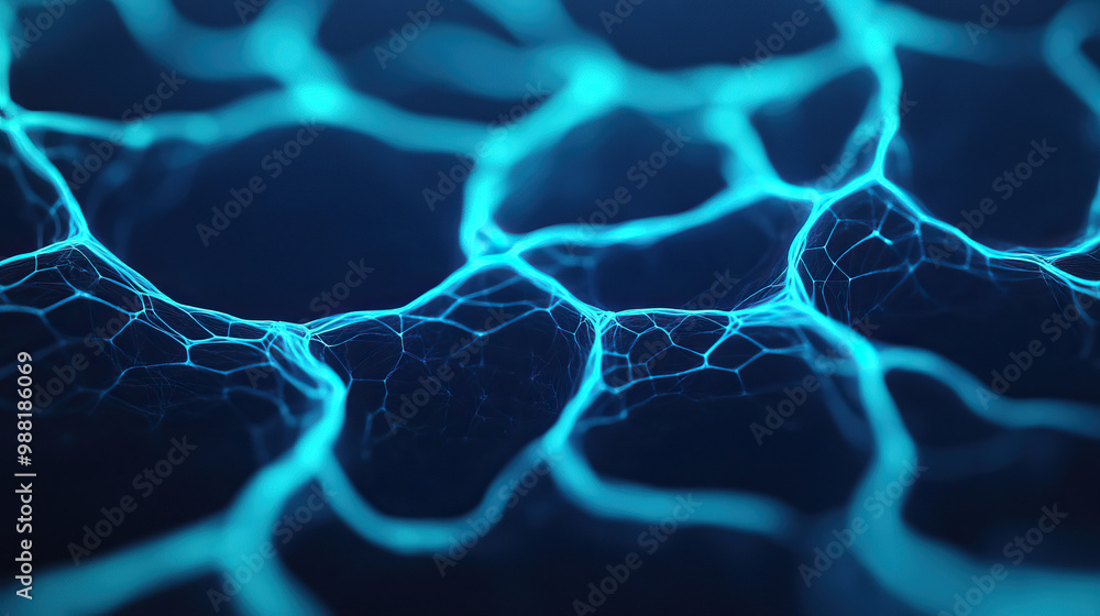 Aufkleber intricate blue network pattern on a dark background, featuring glowing lines and hexagonal shapes, e