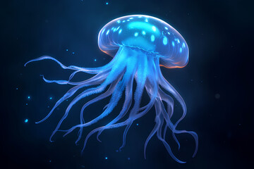 Naklejka premium caracter cartoon, Jellyfish or Sea Jelly with Tentacles as Underwater Oceanic Mammal Species
