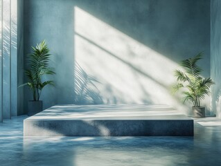 Minimalist indoor space with plants and natural light