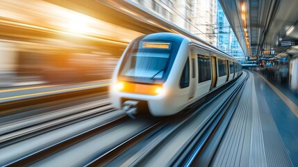 Naklejka premium Fast train, blurred motion, urban environment