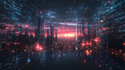 Fototapeta premium Futuristic cityscape with digital effects.