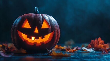 Obraz premium Halloween pumpkin with copy space. Festive Halloween background