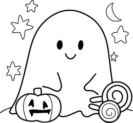 Coloring Halloween cartoon ghost cute hand drawn elements