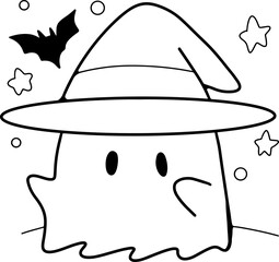 Coloring Halloween cartoon ghost cute hand drawn elements