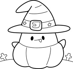 Coloring Halloween cartoon ghost cute hand drawn elements