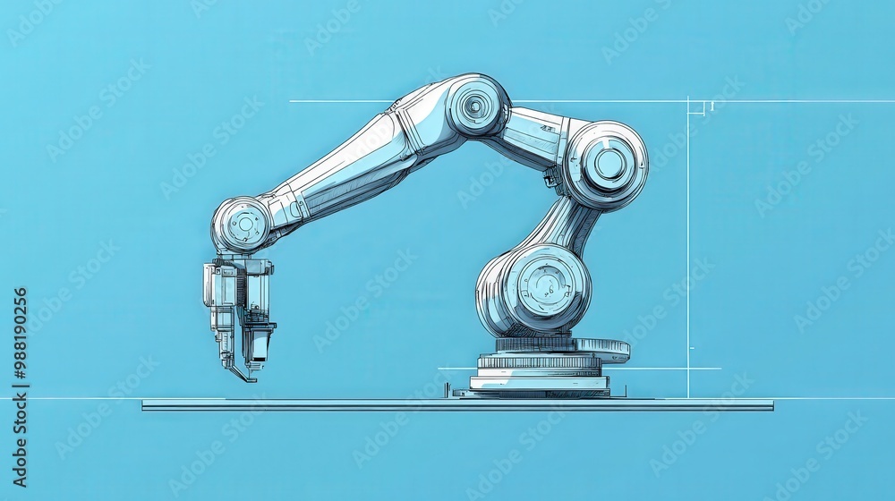 Aufkleber precision robotics: detailed sketch-style vector illustration of industrial robot manipulator for au
