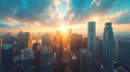 Fototapeta premium Singapore modern skyline buildings commercial business cityscape at The marina bay near the river of Singapore.