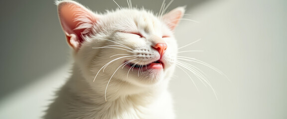 Close Up Portrait of a White Cat with Pink Nose