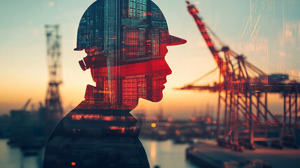 Double exposure Engineer hardhat ensures the use of machine learning for enhanced customs clearance processes.