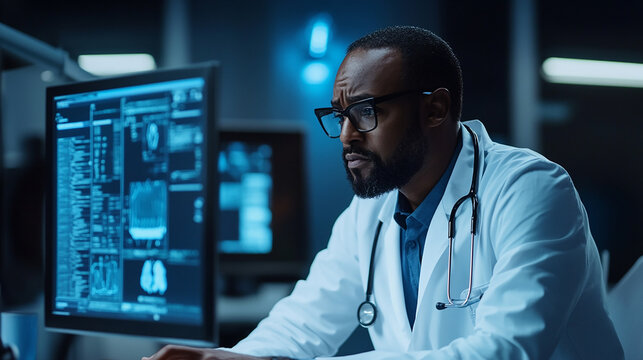 Doctor use computer AI technology support to provide patients with personalized health recommendations, improving adherence to treatment plans and overall health outcomes.