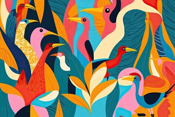 Fototapeta premium Vibrant Abstract Nature Illustrations Showcasing the Expressive Lives of Birds