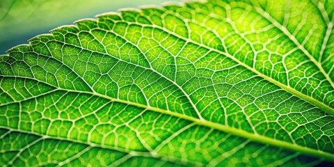 Obraz premium Macro shot of a vibrant green leaf texture , close up, nature, background, detailed, foliage, lush, plant, growth