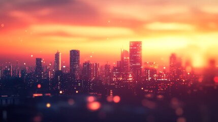 Fototapeta premium blurred city skyline bathed in the warm glow of a sunset background business concept