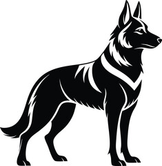 Black and White German Shepherd Silhouette.