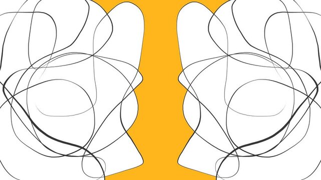 There is a yellow area in the middle of the symmetrical pattern. The entire mass changes during the animation.