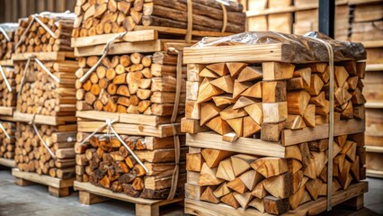 Folded and packaged firewood ready for use , firewood, bundle, stack, prepared, kindling, logs, wooden, camping, outdoors