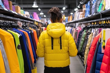 A person looking through discount racks during a seasonal sale, hunting for deals at a fashion outlet