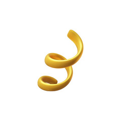 Obraz premium Realistic golden curly ribbon 3D cartoon plastic style vector icon, volume spiral yellow tape, serpentine festive decor