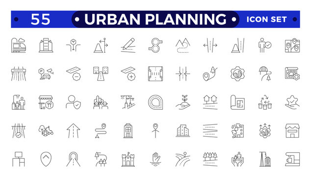 Urban planning Outline icons. City development, smart city infrastructure.plan,urban,dearchitecture,city,construction,building.