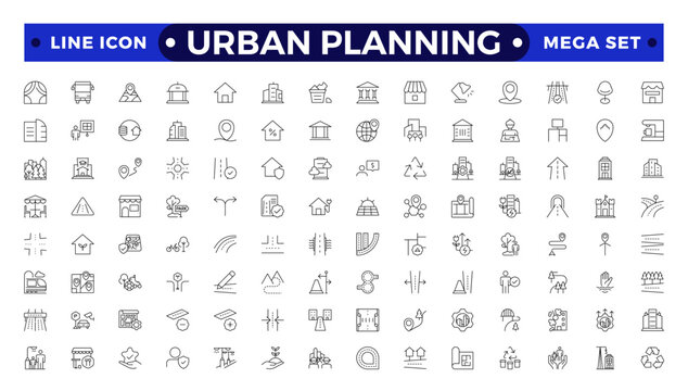 Urban planning Outline icons. City development, smart city infrastructure.plan,urban,dearchitecture,city,construction,building.