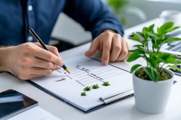 A person reviewing their goals for the week, crossing off completed tasks and adjusting priorities for maximum productivity