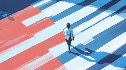 Futuristic Digital Crosswalk in Urban Landscape - Minimalist Illustration with Clean Lines