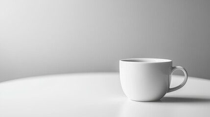 Fototapeta premium Serene Morning Stillness: Minimalist White Coffee Cup on Quiet Table