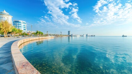 The Jeddah Corniche waterfront, with modern landmarks and the Red Sea in the background