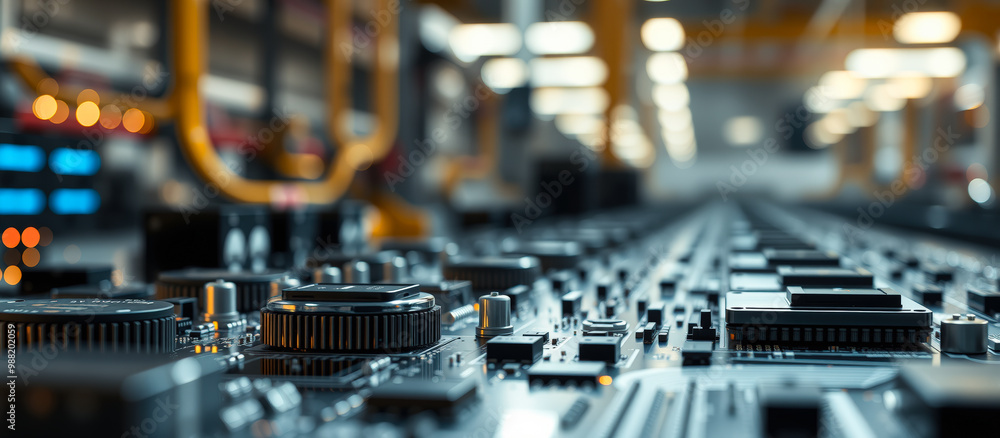 Poster close-up of a circuit board in a factory