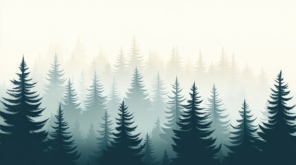 Obraz premium Foggy Spruce Forest - Modern Vector Illustration with Clean Design Emphasizing Fog and Trees