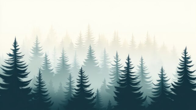 Foggy Spruce Forest - Modern Vector Illustration with Clean Design Emphasizing Fog and Trees