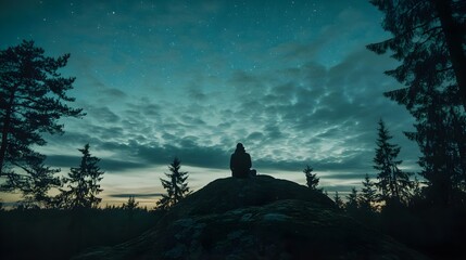 Person gazing at starry night sky