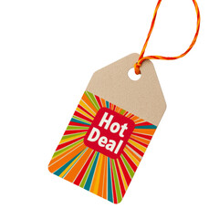 Hot deal tag with vibrant colors and rays of light, perfect for promotions