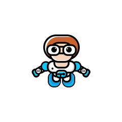 Cute flying astronaut cartoon character with glasses. Vector illustration. Cartoon mascot