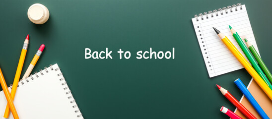 Back to School - Green Blackboard and Colorful Pencils