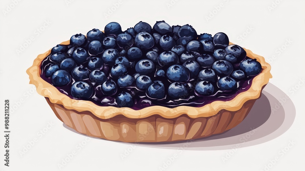 Poster delightful blueberry pie vector illustration in minimalistic style on transparent background with so