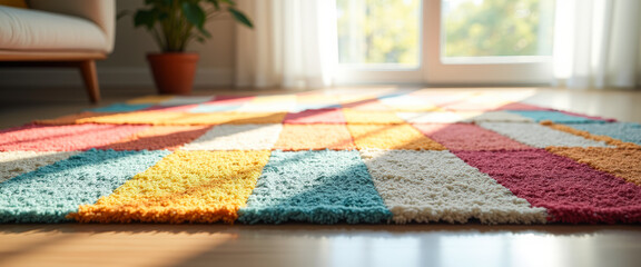 Colorful Rug in Sunny Living Room