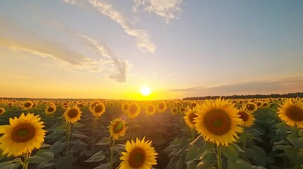 Fototapeta premium A tranquil sunflower garden basking in the warmth of the sun 