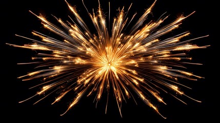 Obraz premium A dazzling display of golden fireworks bursts against a black night sky, captured in perfect symmetry.