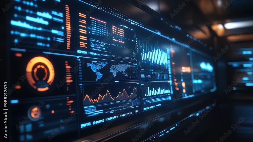 Poster futuristic data analysis and visualization dashboard
