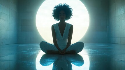Finding Inner Peace: Meditation in a Serene Space with a Circle of Light