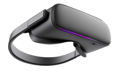 Black Virtual Reality Headset with Purple Light.