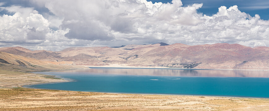 Panorama of Manasarovar lake in Western Tibet, China